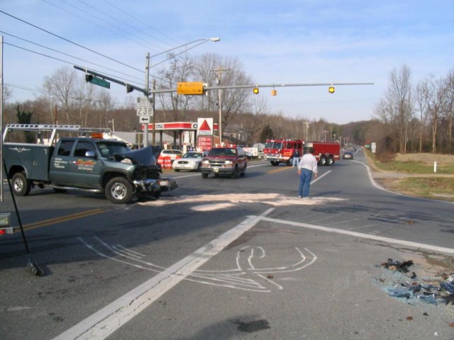 Marks on roadway where a previous accident was reconstructed by law enforcement